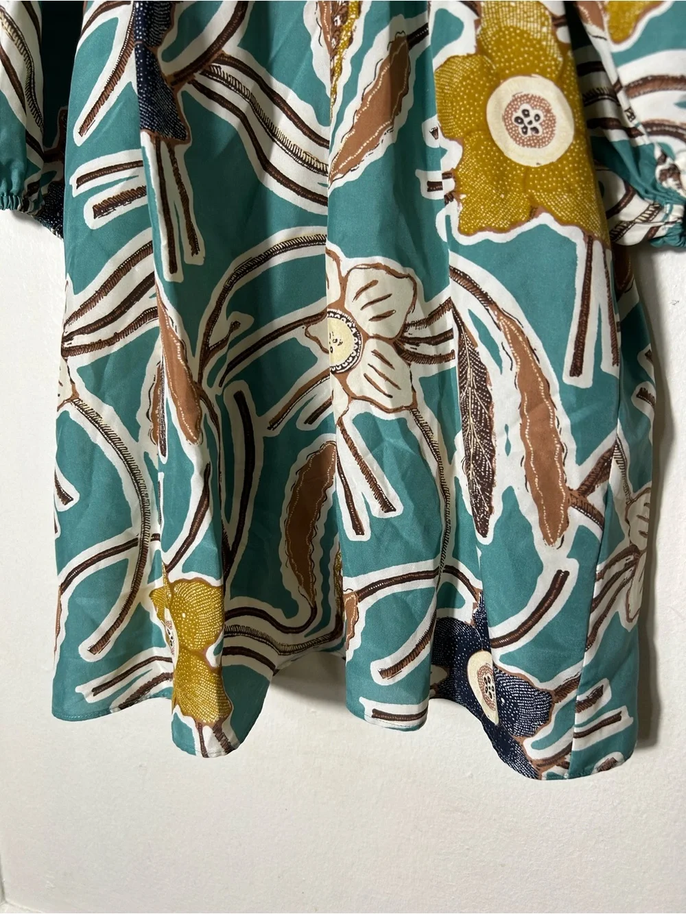 Ulla Johnson Anila silk top blue floral puff sleeve womens 0